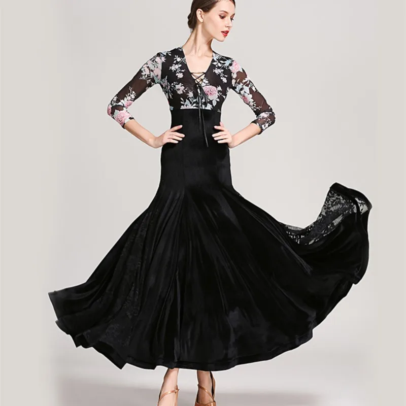 

New Design Adult Sexy Velvet Lace Ballroom Dance Dress Woman