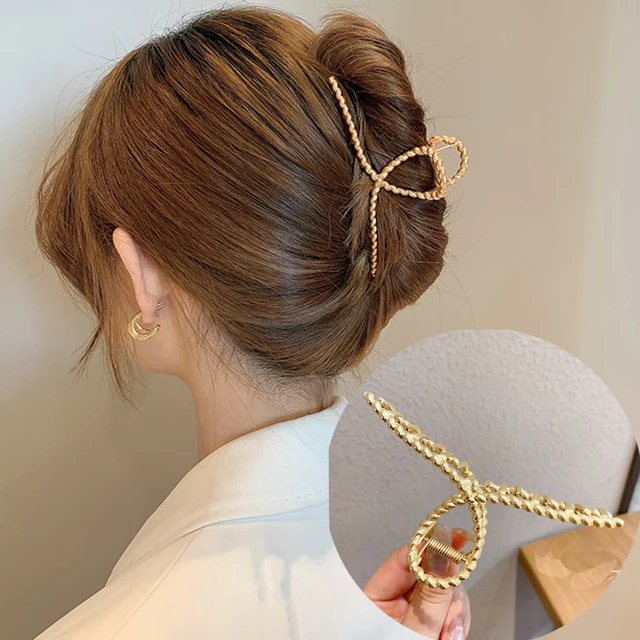 AWAYTR Rhinestone Metal Hair Claw Crab Clip For Women Girls Shiny Barrette Hairpin Crystal Pearl Hair Accessories Jewelry Gift 0349b 11.5cm