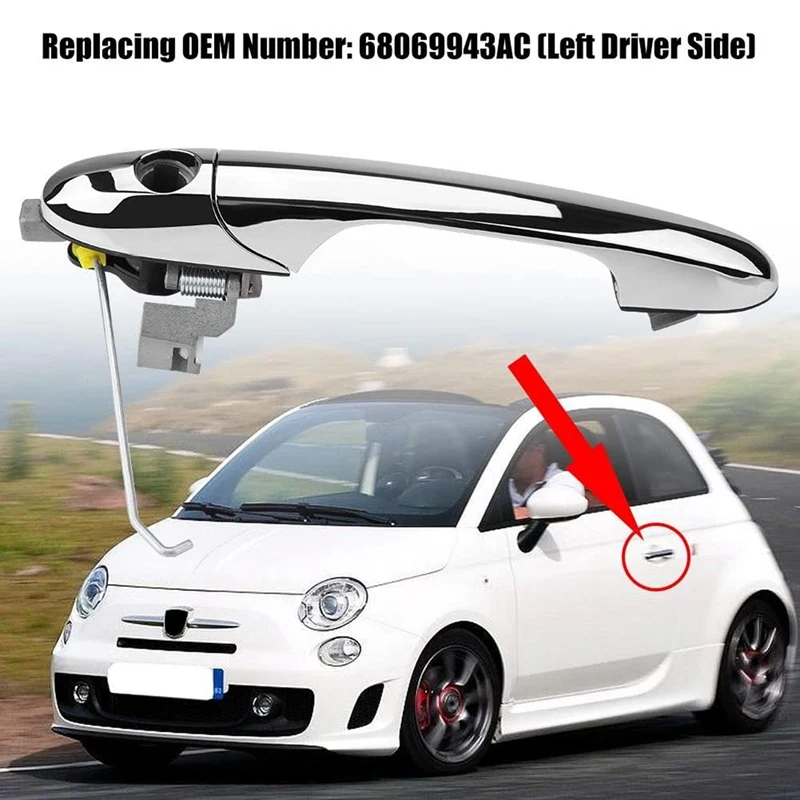 

Наружная дверная ручка для Fiat 500 2012-2018, Наружная ручка 68069943AC, хромированная Левая сторона водителя