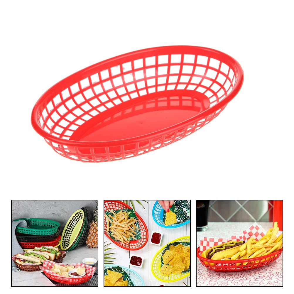 

12Pcs Plastic Storage Basket French Fries Basket Fast Food Storage Plate