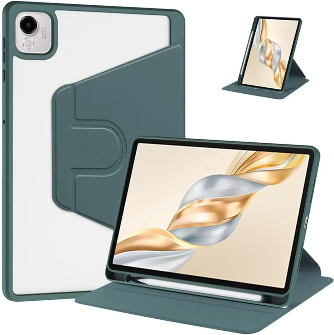 Premium 11.5 Acrylic Back Tablet Case with 360° Rotating Stand and Pencil Holder