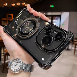 For Honor Magnetic Holder Luxury Silicone Transparent Shockproof Phone Case (Black)