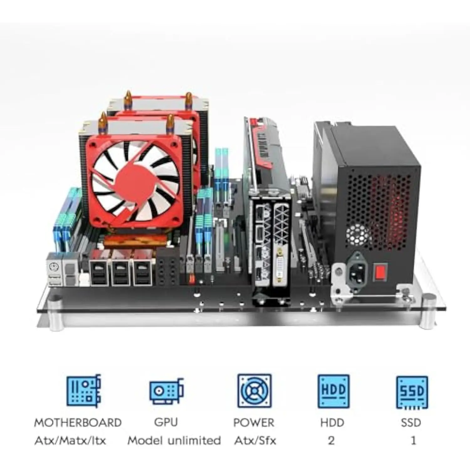 Open PC Case Test Bench DIY Acrylic Computer Chassis Rack Gaming Support Motherboards ATX MATX ITX Heat Dissipation(ATX)