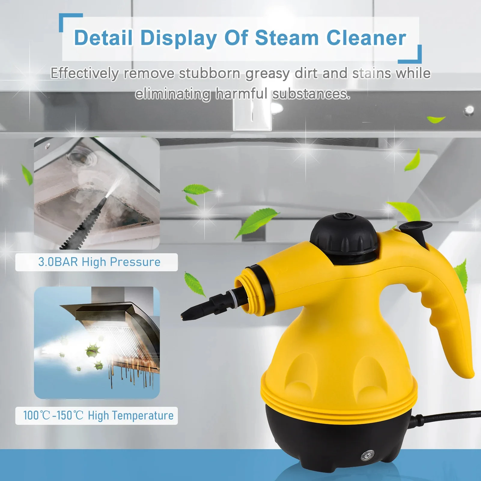 Steam Cleaner Handheld Pressurized with 9-Piece Accessories for Stain Removal
