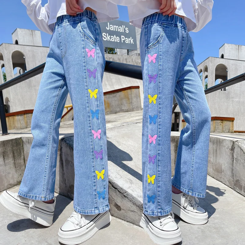 Girls Pants Bootcut Denim Trousers Casual Jeans Pants Loose Kids Pants Wide  Leg