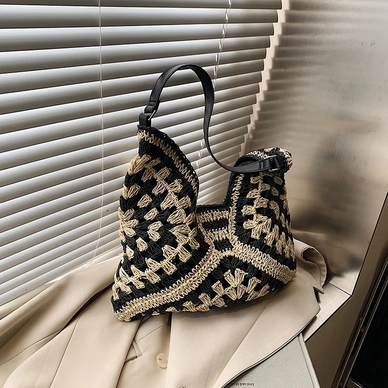 Women Weaving Clutches Top-handle Bag Large  Portable Shoulder Bag Summer Beach Purses Shopper Satchel Female Tote Bags