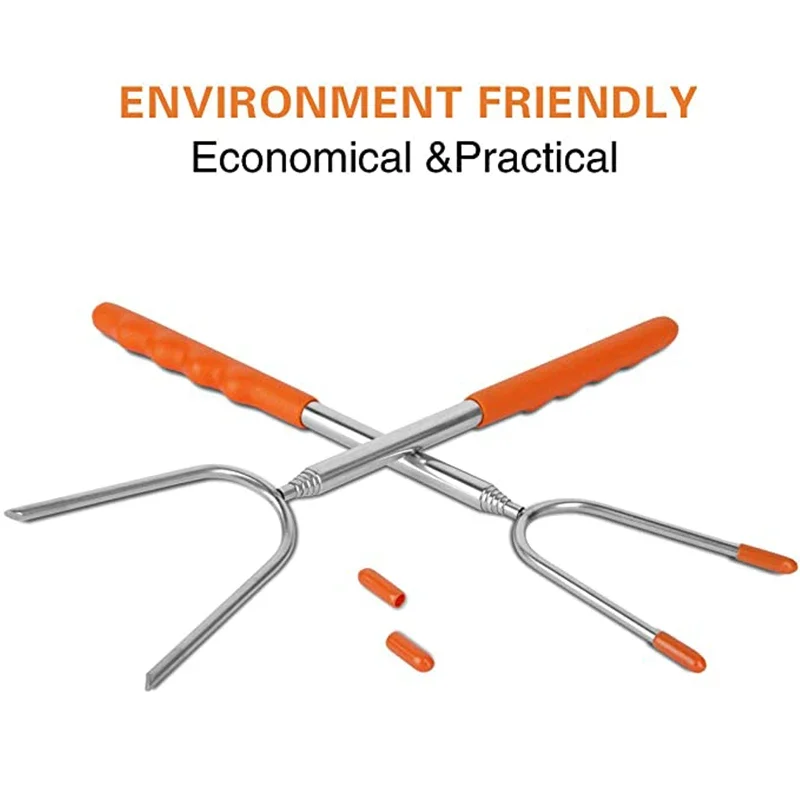 5PCS/Lot Marshmallow Roasting Sticks Skewers Hot Dog Telescoping Rotating Forks Extra Long 45 Inch Stainless BBQ Barbecue Forks