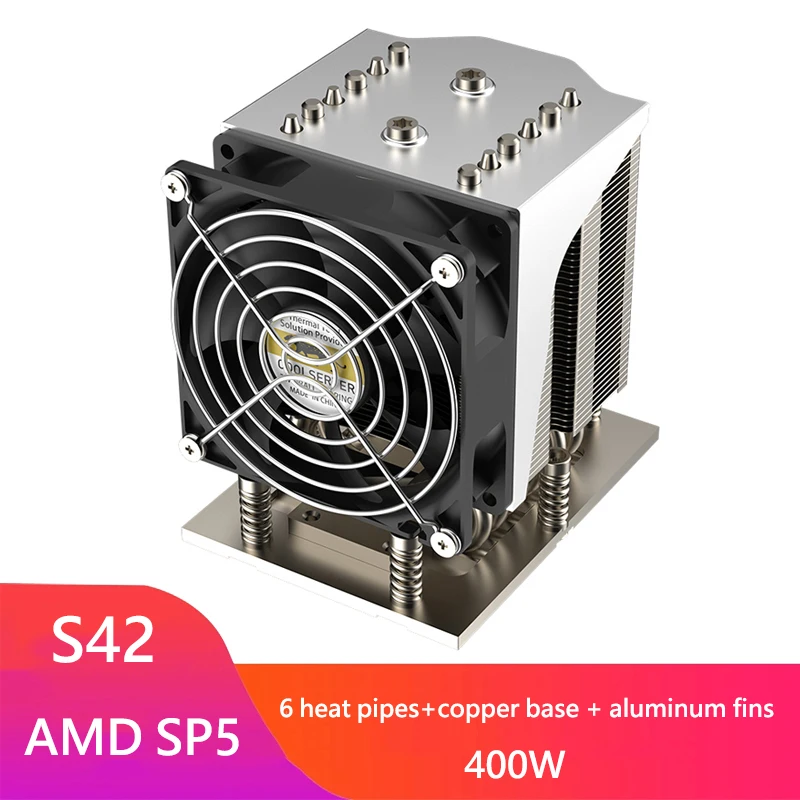 

COOLSERVER AMD SP5 4U-S42 6 Heat Pipes Server CPU Cooler Tower Type Radiator 4PIN PWM 1900-3800RPM Cooling Fan For AMD SP5 400W