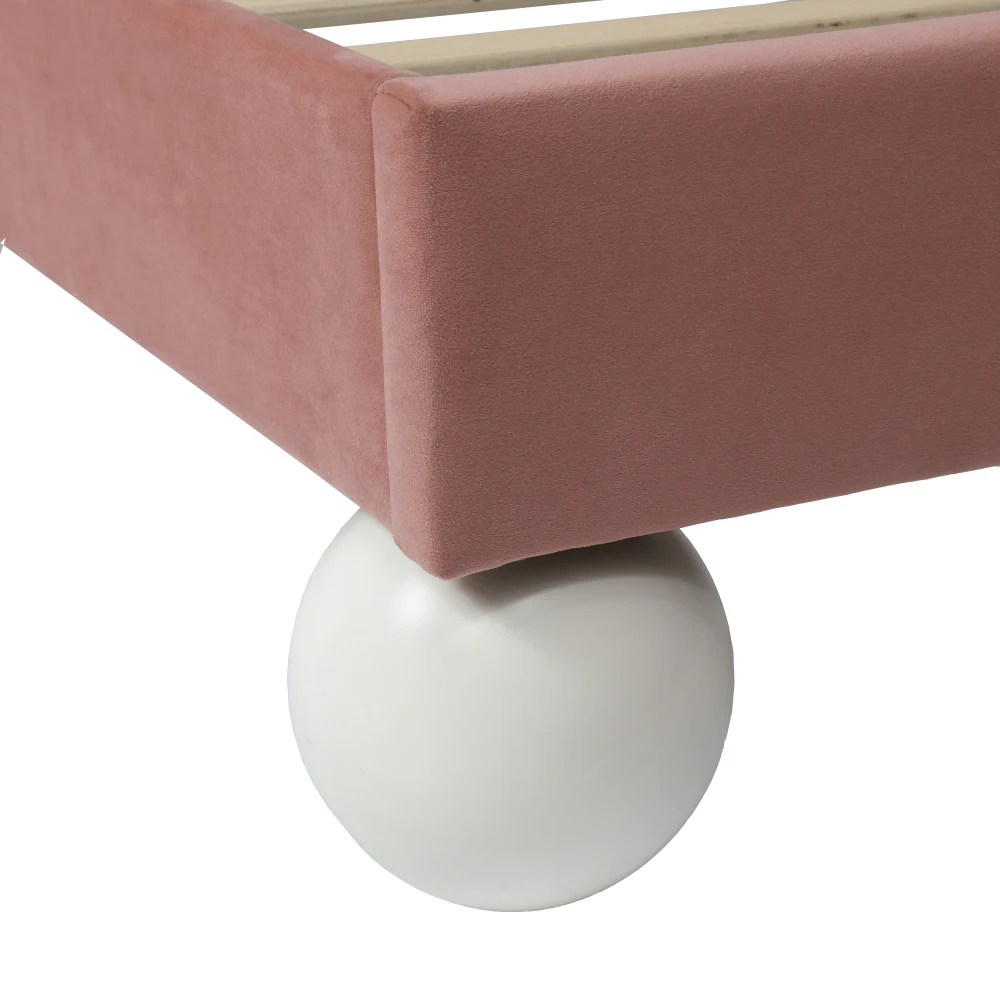 Gepolstertes Einzelbett, Babybett mit fliegenförmigem Bettkopf und farbverstellbarem LED-Lichtstreifen unter dem Bett in Beige + Rosa – Detail 30