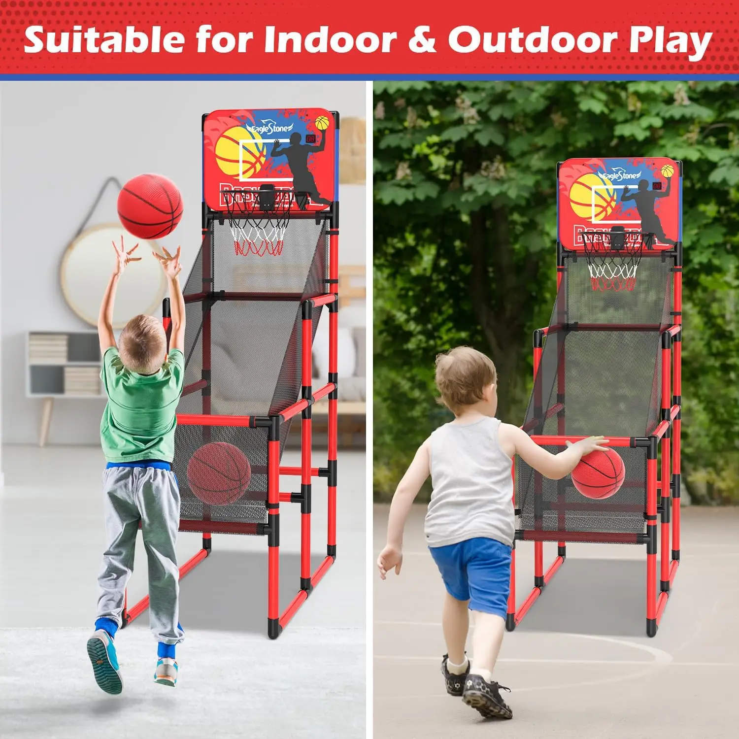 Kids Basketball Arcade: Electronic Score, 4 Balls, Indoor/Outdoor Game for Ages 3-12 4