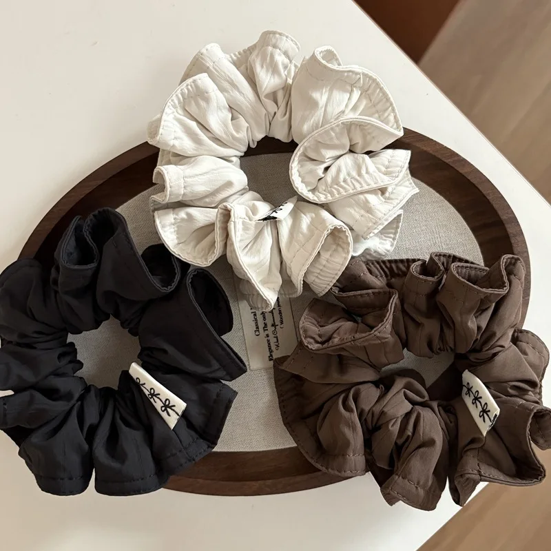 Korea Vintage Falten Haar Scrunchie Für Frauen Elastische Schwarze Haarbänder Mädchen Braun Scrunchie Weiß Haar Seil Haar Zubehör – Detail 1