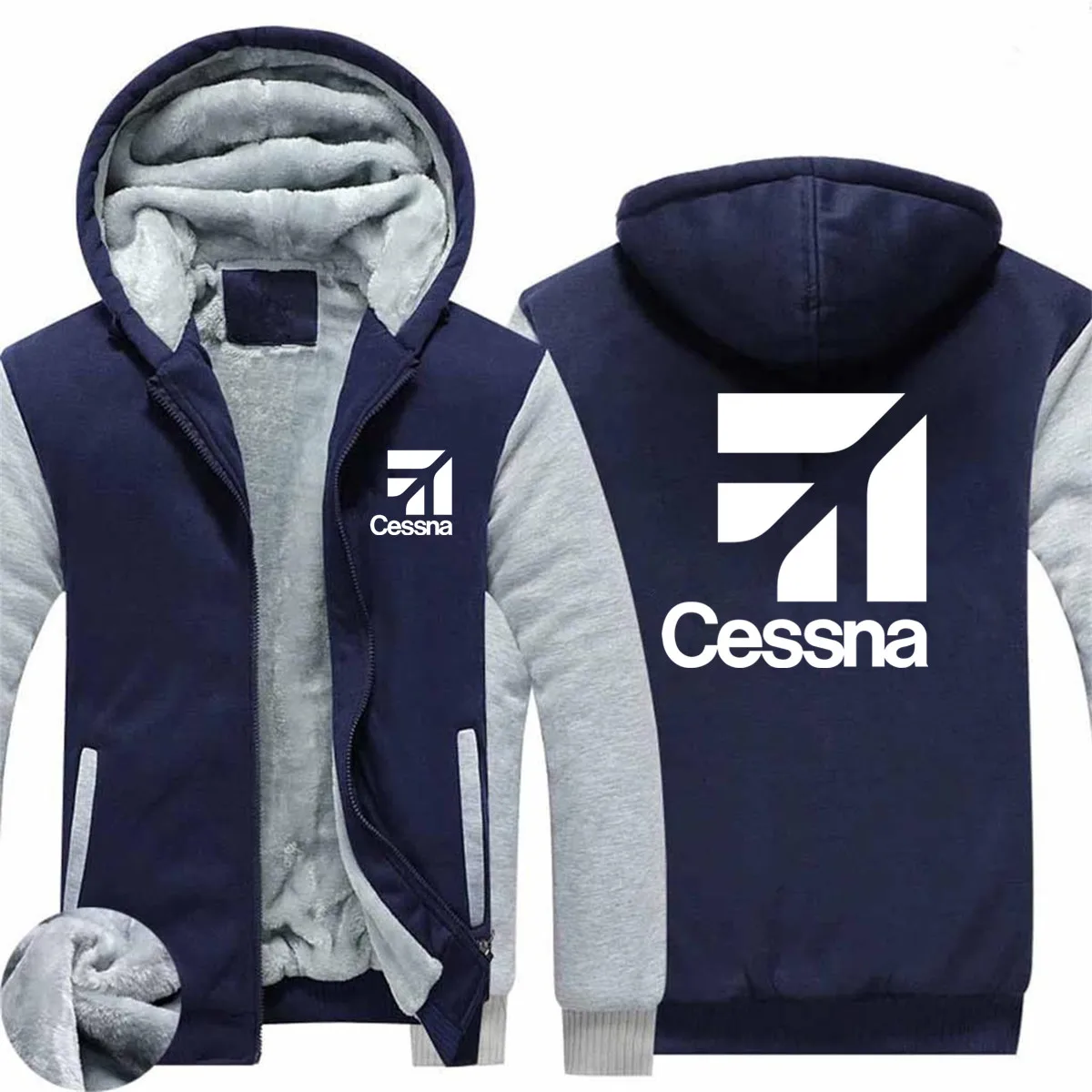 

Autumn Winter Plane Cessna Men Zipper Coat Jacket Wool Fleece Thick Warm Man Hooded Hoodies Sweatshirts Streetwear Clothes