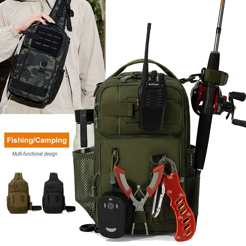 Nylon Fishing Backpack with Rod Holder for Outdoor Camping Hiking