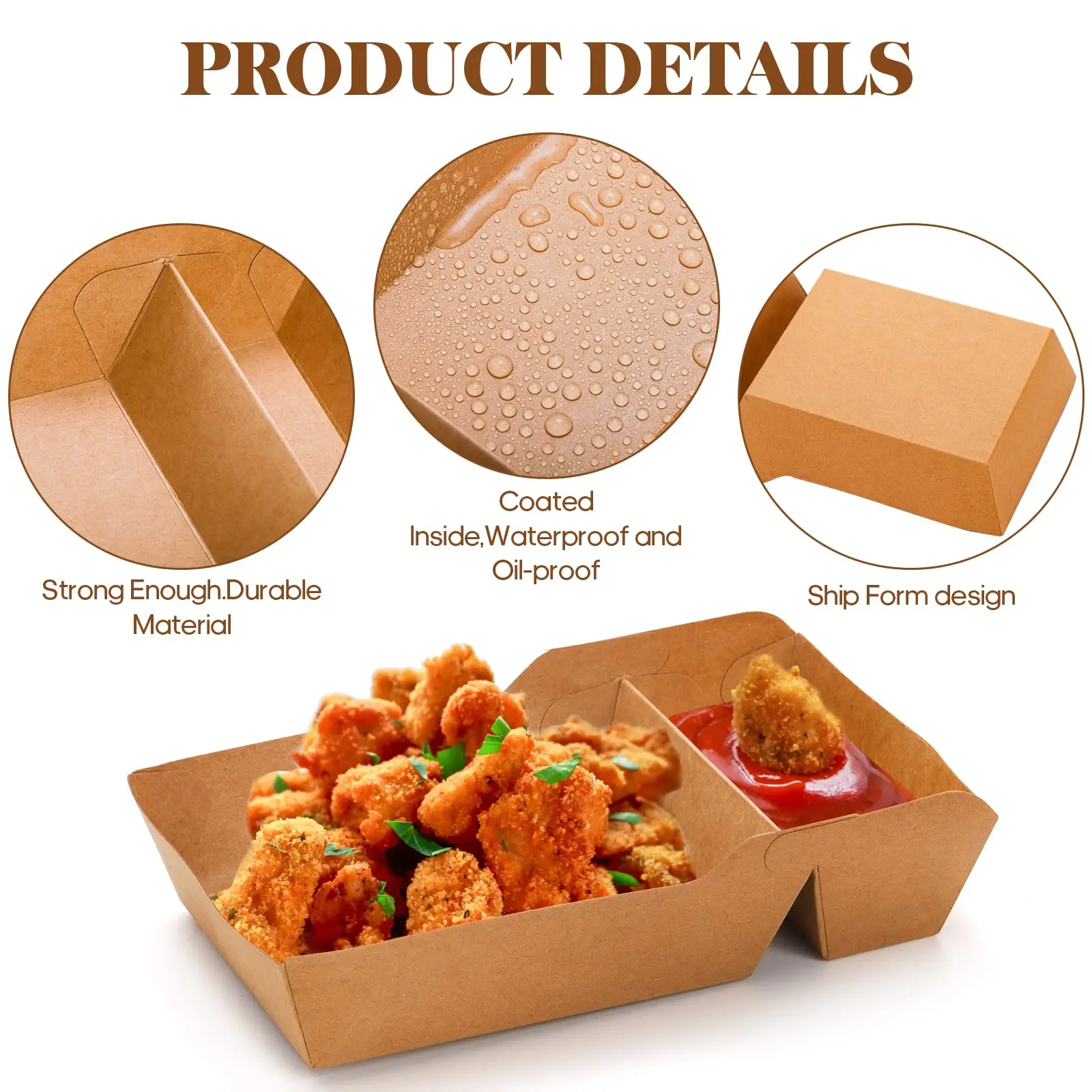 Food Container Paper Tray French Fries Tray Corn Flakes Boat Disposable Kraft Paper Snack Box Oil Resistant Cardboard