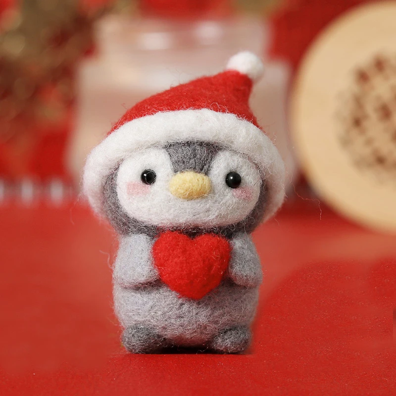 Wool Felt Poking Art Material Kit Cute Penguin Felt Diy Needle Poke Pendant Crafts Material Bag For Beginners Handmade Gift