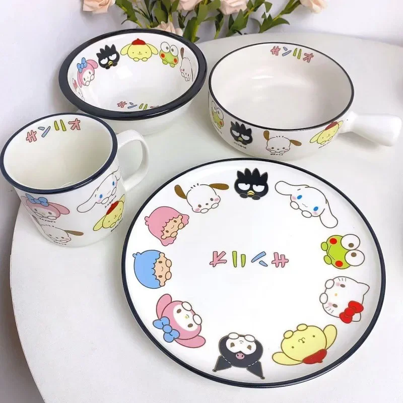 

HelloKitty Sanrio Anime Figure Tableware Cute Kawaii Kuromi Cinnamoroll MyMelody Pochacco Ceramic Chirldren Bowl Plate Cup Home