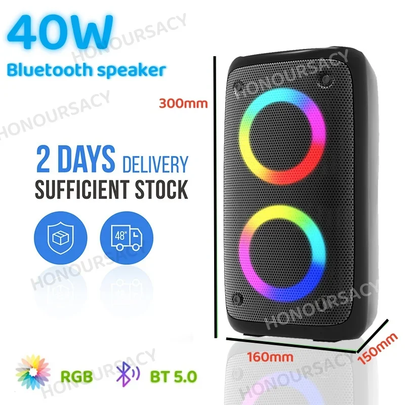 

40W high-power Bluetooth speaker 3-inch RGB color portable outdoor audio system 3D surround stereo center subwoofer Music player