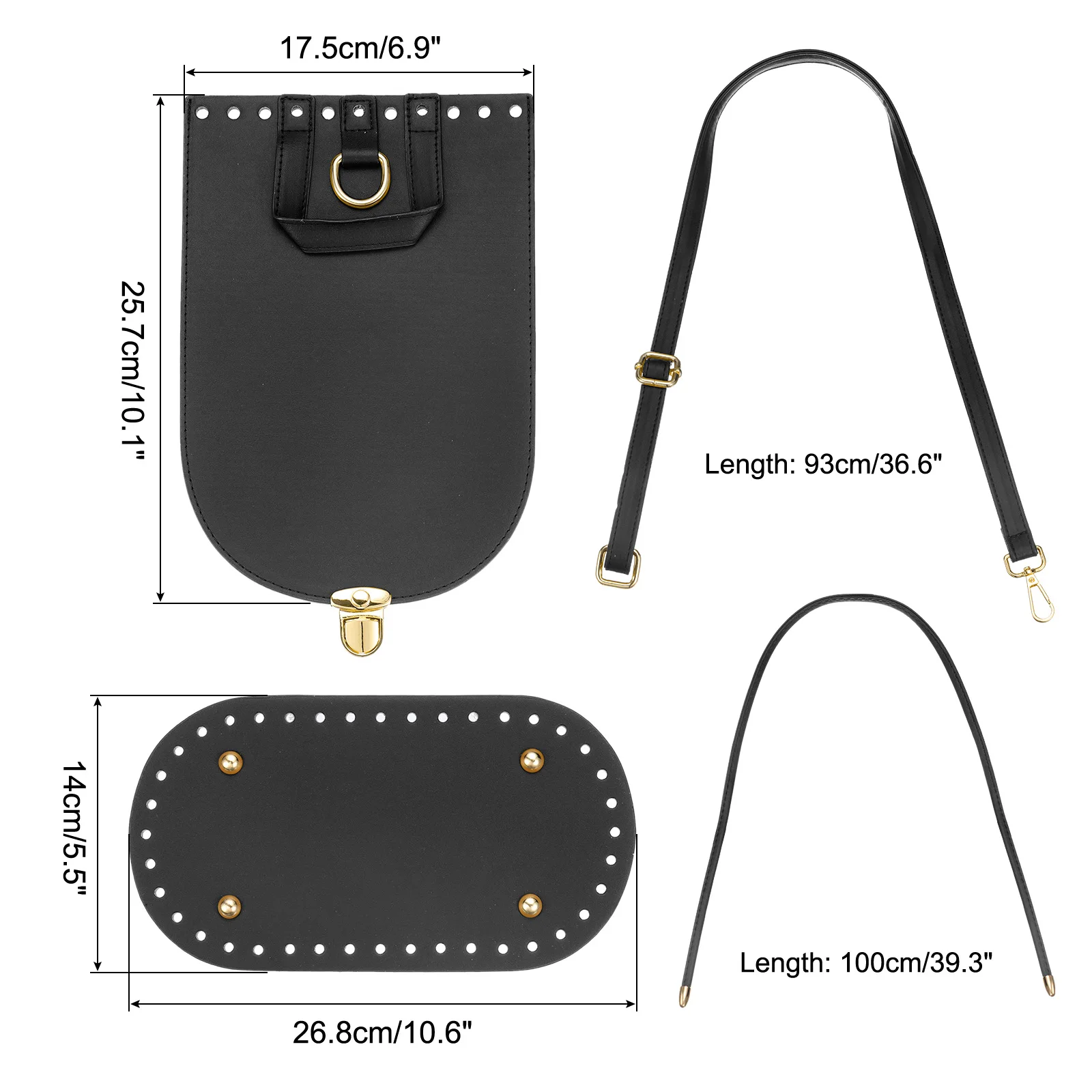 Leather Purse Making Kit 5Pcs DIY PU Leather Bag Backpack Making Set Bag Bottom Shoulder Strap Flap Cover Drawstring for Purse