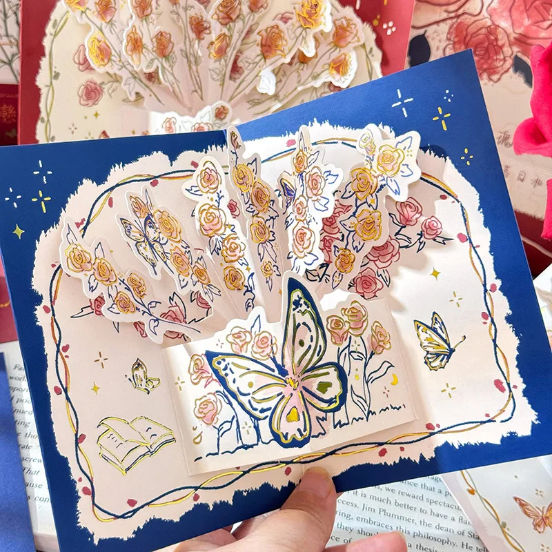 3D Pop-up Creative Card for Wife Friends Valentines Day Gift Wedding Greeting Card Birthday Flower Greeting with Envelope