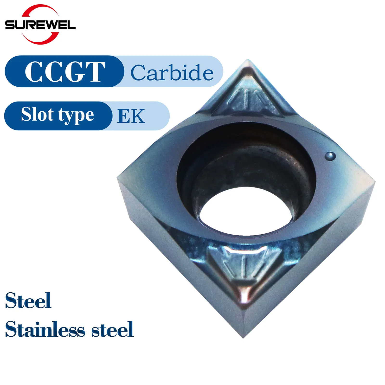 SUREWEL 10 Stück CCGT060202 CCGT060204 CCGT09T302 CCGT09T304 CNC-Drehmeißel für Edelstahl, Feinbearbeitungs-Einsätze für Innendrehungen