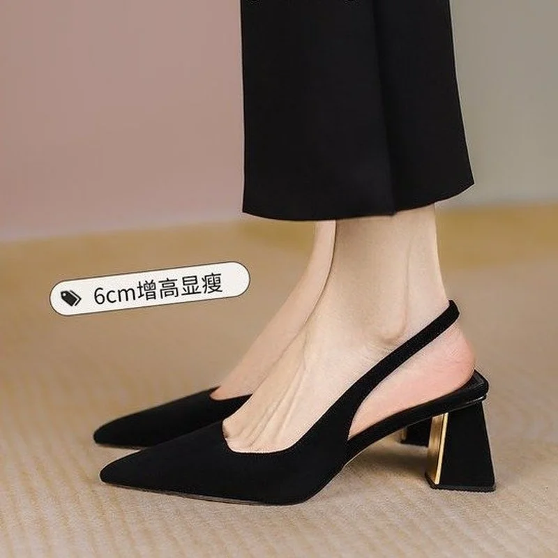 

Сандалии женские с острым носком, босоножки на высоком устойчивом каблуке, Офисная Классическая обувь, лето 2024