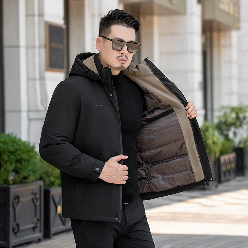 Lässige Winter-Herren-Warm-Entendaunenjacken mit Kapuze, Übergröße L-7XL, Oberbekleidung, locker, winddicht, verdickt, gepolsterte Puffermäntel, Kleidung – Detail 10