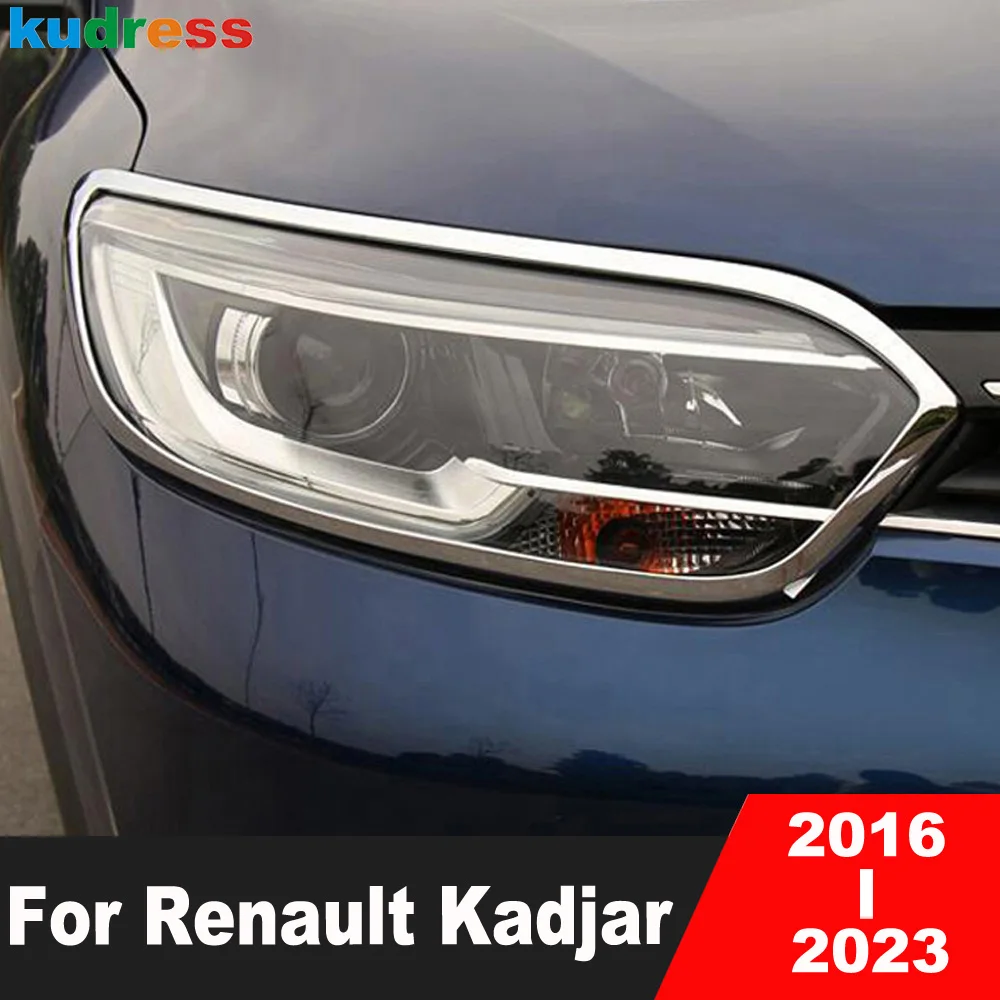 

Front Head Light Lamp Cover Trim For Renault Kadjar 2016-2019 2020 2021 2022 2023 Chrome Car Headlight Molding Strip Accessories