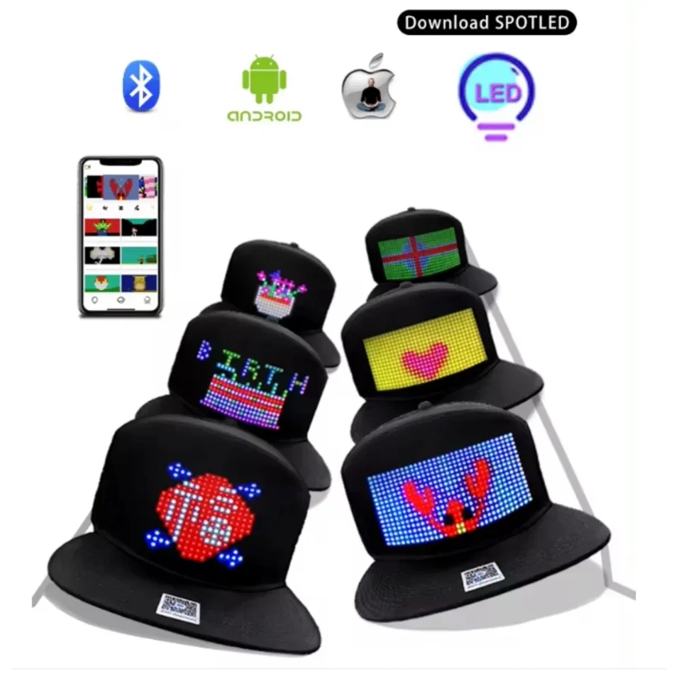 Cappellino da baseball con display a LED con Bluetooth, messaggi personalizzati per feste, compleanni, regali, Nero antracite, 4 pezzi, M/XL