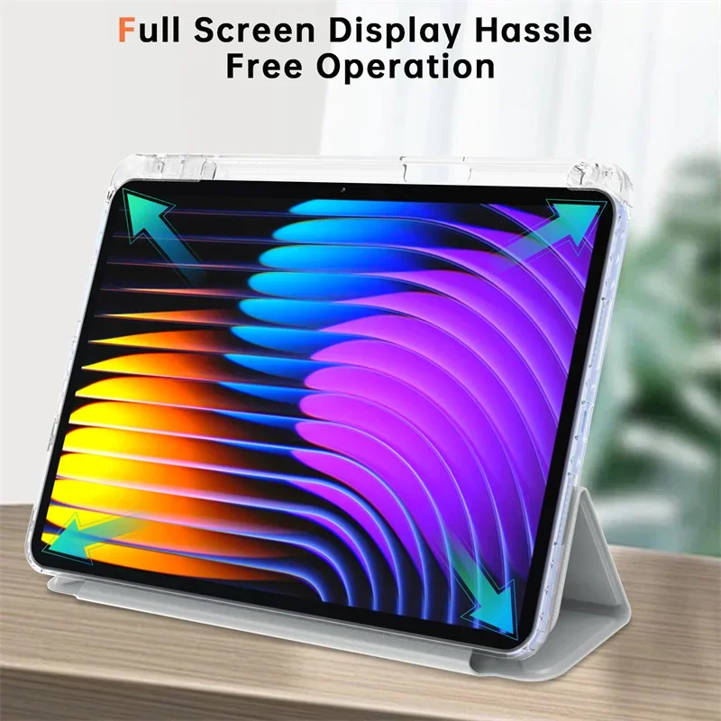 Acrylic Clear Back Stand Smart Tablet Cover with Pencil Holder, Fits 11.2 Devices