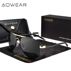 AOWEAR Unisex Polarized Vintage Mirrored Aviator Sunglasses (Golden Black)