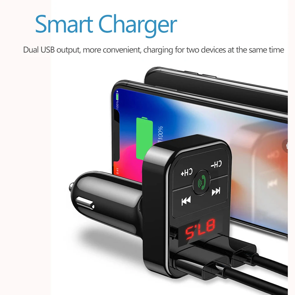 Bluetooth 5.0 FM Transmitter Car Wireless Adapter Mic Audio Receiver Auto MP3 Player 2.1A Dual USB Fast Car Charger Accessories bluetooth transceiver adapter,bluetooth aux adaptor,bluetooth audio receiver,bluetooth adapter,audio adapter