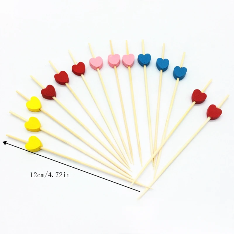 Description Picture 2 of item80/100Pcs Bamboo Pick Buffet Cupcake Heart Flower Fruit Fork Party Dessert Salad Stick Cocktail Skewer for Wedding Decor