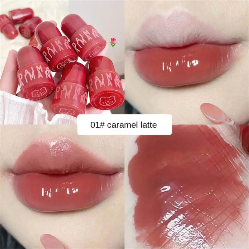Crystal-Frozen Glossy Lip Glaze Cute Pink Bear Lip Gloss Specchio Lucido White Nude Lipstick Doodle Lip Makeup Trucco Coreano