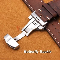 Bracelet en cuir de veau véritable pour bracelet de montre Omega Business pour Seiko 14/16/18/20/22/24mm boucle papillon couture bracelet marron 6