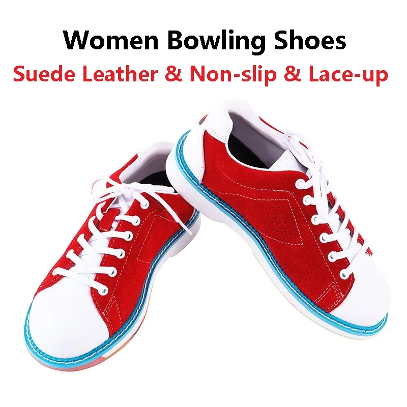 

Ladies Suede Leather Bowling Shoes Women Breathable Anti-slip Athletic Sneakers Lightweight Rubber Sole Bowling Shoes Trainers