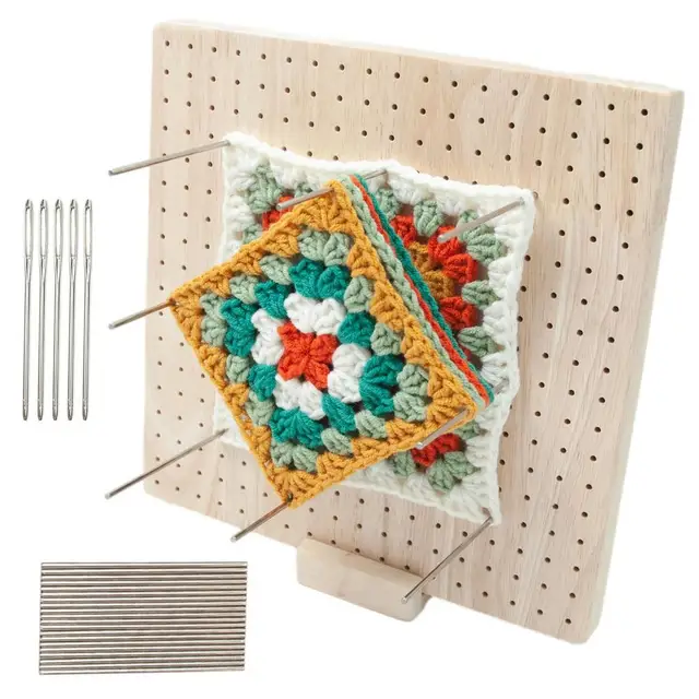 Wooden Blocking Board Granny Crochet Board Crafting Accessories with Small Holes for Setting Sewing Knitting Artwork 31.5cmx31.5cm, Brown