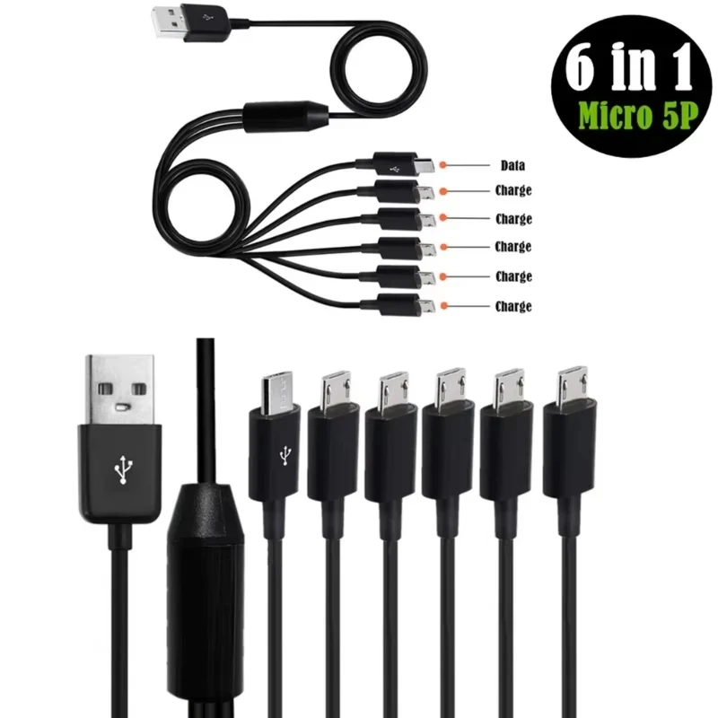 6-in-1 Multi-Device Charging Cable with Micro USB and Type C Connectors