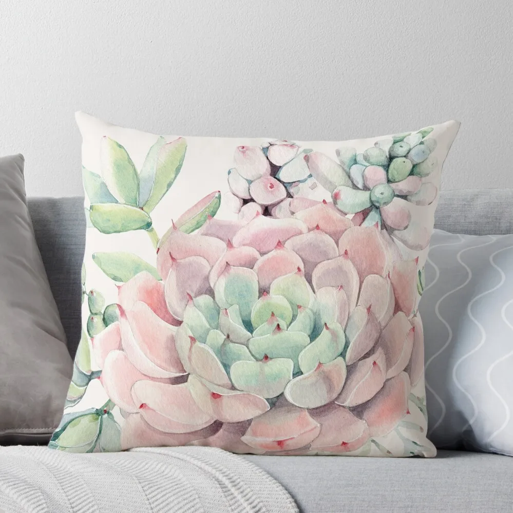 

Pretty Succulents Pink and Green Desert Succulent Illustration Throw Pillow Sofa Decorative Covers Sofa Pillow Cover