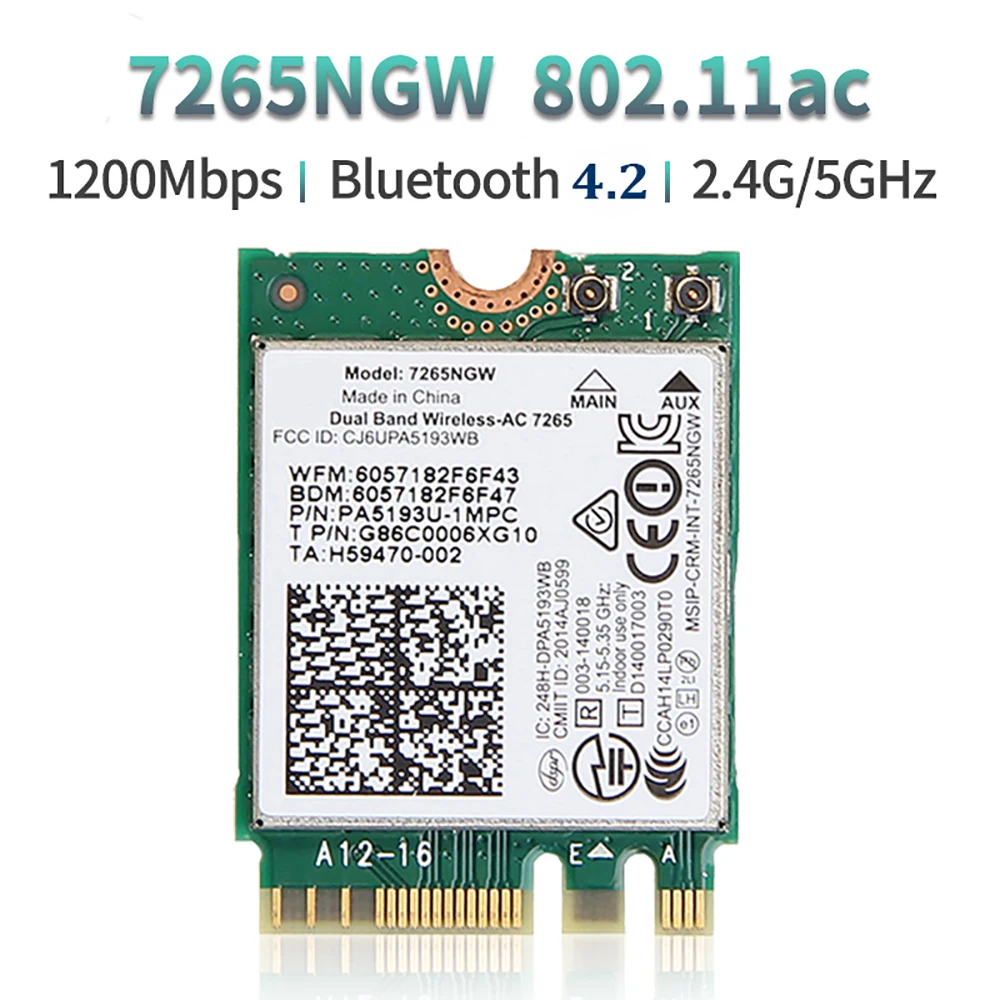 WiFi Network Card AC1200 7265NGW 1200Mbps Bluetooth 4.2 M.2 802.11AC Dual Band 2.4G 5G Wireless Card AC7265 wifi network card