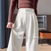 High Waist Wide Leg Chino Pants Women's Autumn Winter Casual Trousers Narrow Version Straight Corduroy Pants Drapey White
