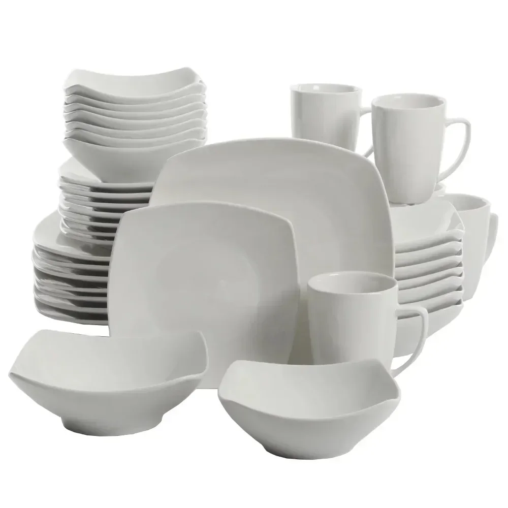 Everyday Square Expanded 40-Piece Dinnerware Set Dinner Dining Table Bowls and Plates