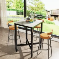 3 Colors Upscale Tall Bar Table, Square Marble Top, Kitchen Counter Restaurant Pub Club, Cocktail Table 2