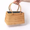1pcs 9.8/11inch Autumn Rattan Handbag Forest Style Retro Literary Woven Basket Beach Bag Square Rattan Woven Bag Picnic Basket 3
