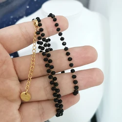 Elegant Virgin Mary Pendant Necklace | Stainless Steel Pearl Beaded Choker in Gold and Rainbow Tones (Gold Black Chain)