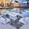 7 Pcs Aluminum Patio Furniture with Fire Pit Conversation Set with 29'' Large Depth Seat Outdoor Modern Luxury Garden Sofa Set 4