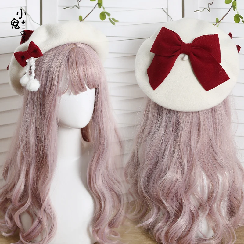 

Japanese beret lolita girls heart sweet female bowknot autumn winter warm painter cap
