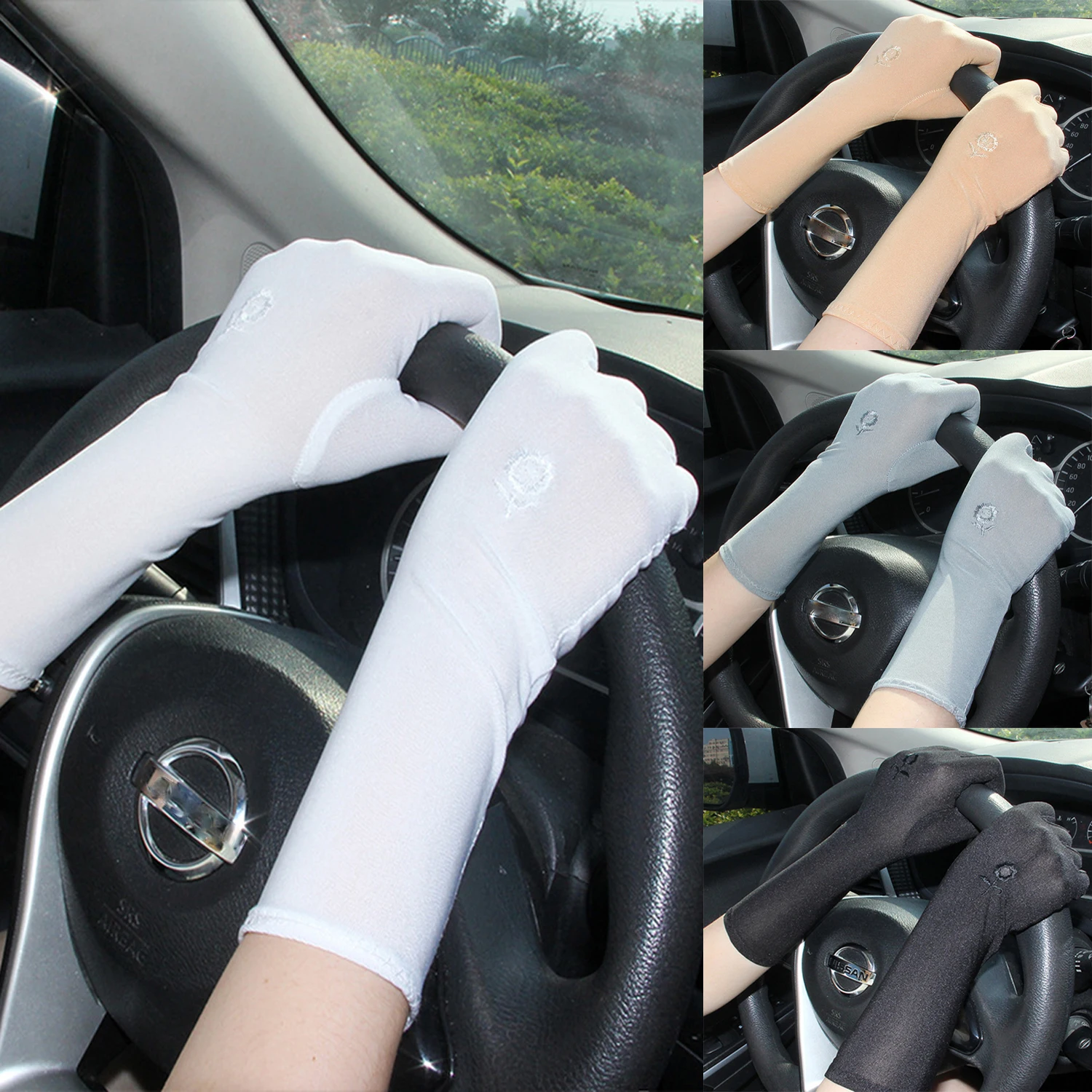 

Солнцезащитные перчатки с вышивкой женские, модные эластичные дышащие митенки с защитой от ультрафиолета для вождения, лето-весна, 1 шт.