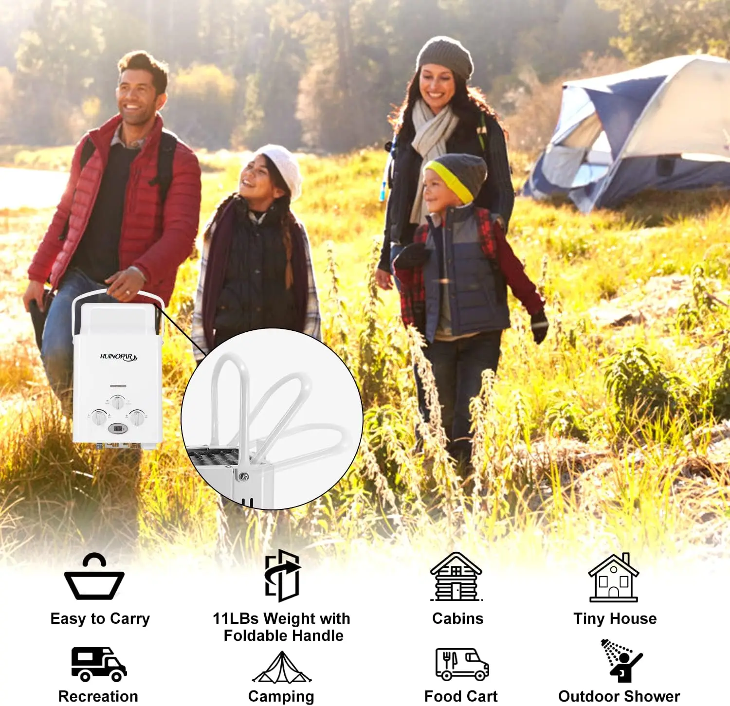 Water Heater Propane Tankless-6L 1.58GPM RV on demand Hot Gas Outdoor Digital Display Water Heater for Camping,Boat,Cabins