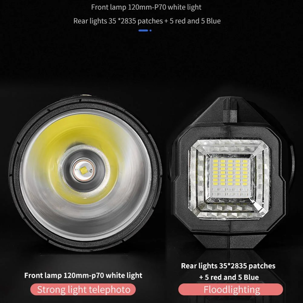 LED Flashlight USB Solar Rechargeable Spotlight Fishing Camping Lantern Tail Double headed Lighting Searchlight Waterproof Torch