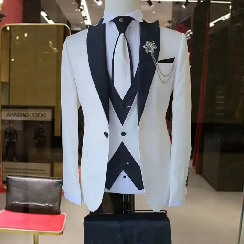 2023 Europe and The United States New Men\'s Suit Dress Groom Best Man Korean Version of Leisure Suit Three-piece Mens Suit